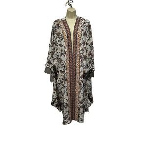 Bobeau 2X Women's kimono vintage floral open front stretch